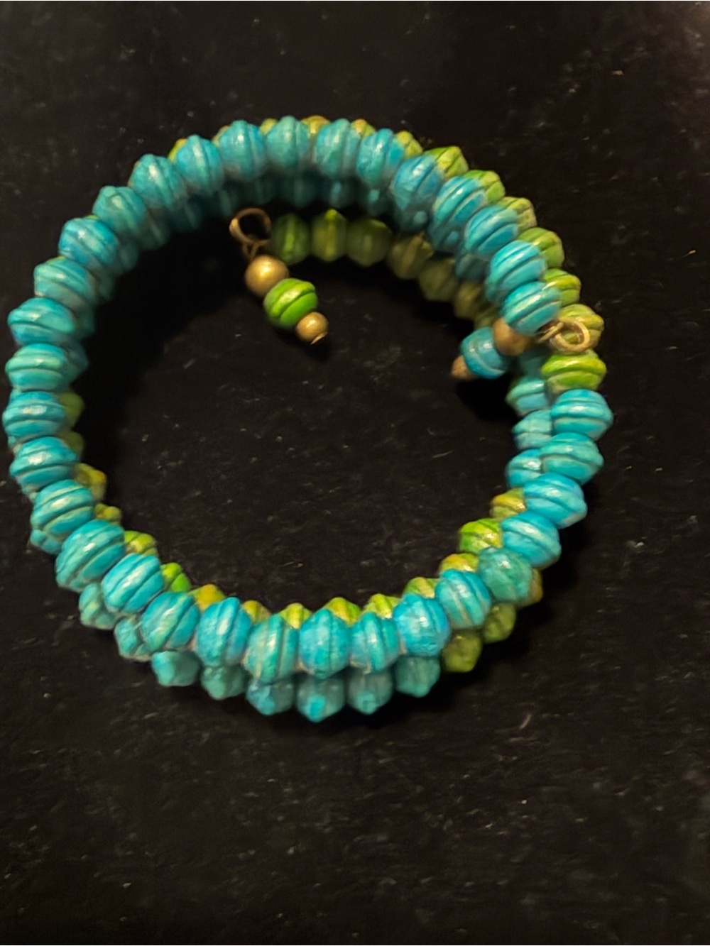 Turquoise and Lime colored Beaded Coil Bracelet - Women Jewelry
